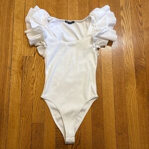 Zara White Ruffle-Sleeve  Bodysuit